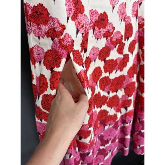 Maggy London Women's Floral Sleeveless A-Line Dress Size 10 Ivory Base Pink Red - Picture 6 of 13